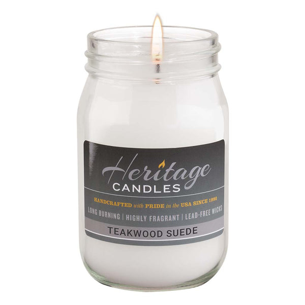 16-oz Canning Jar Candle - Teakwood Suede