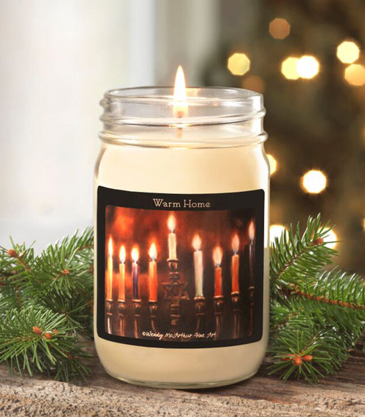 12-oz. - Hanukkah Menorah - Warm Home Canning Jar Candle